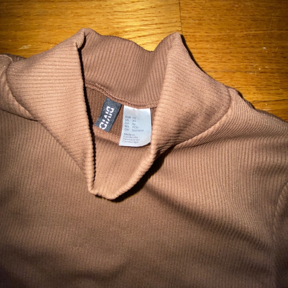 H&M ribbed crop turtleneck in brown